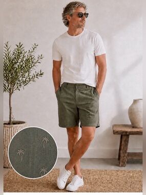 Trunks Palm Tree Shorts Mens 36 Olive Hybrid Stretch Chino Casual Classic